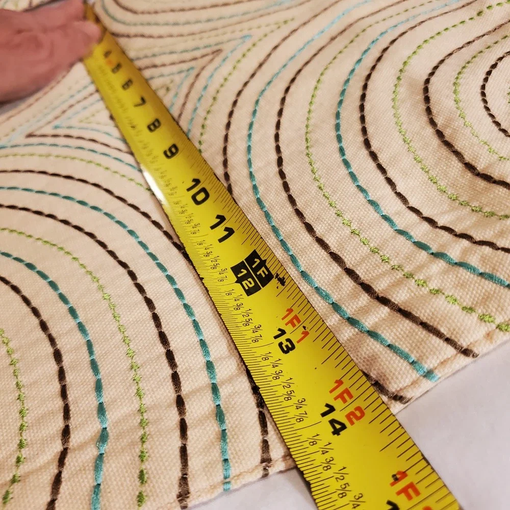 Set of 4 Embroidered Cotton Square Placemats Cream Teal Brown Spiral Geometric
